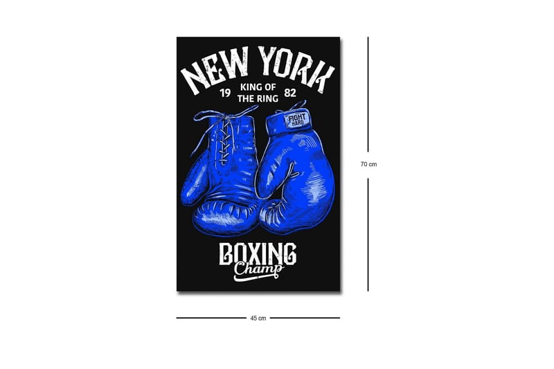Lærredstryk med LED-belysning - Boksehandsker med tekst og grafiske detaljer - Blå / Sort - Boligtilbehør - Billeder & kunst - Billeder på lærred