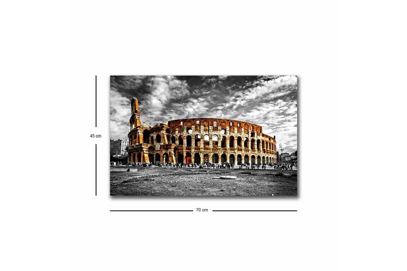 Lærredstryk med LED-belysning - Colosseum i sort-hvid med strejf af orange og rødt - Sort / Orange / Rød - Boligtilbehør - Billeder & kunst - Billeder på lærred