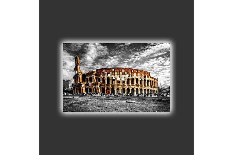 Lærredstryk med LED-belysning - Colosseum i sort-hvid med strejf af orange og rødt - Sort / Orange / Rød - Boligtilbehør - Billeder & kunst - Billeder på lærred