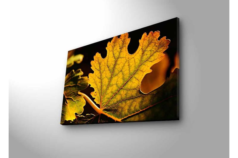 Lærredstryk med LED-belysning - Detaljeret komposition af grønne og gyldne blade - Grøn / Gylden - Boligtilbehør - Billeder & kunst - Billeder på lærred