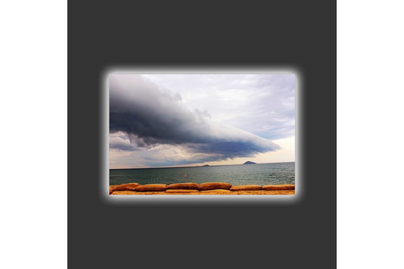 Lærredstryk med LED-belysning - Dramatisk havlandskab med mørke skyer og roligt vand - Mørkeblå / Grå / Beige - Boligtilbehør - Billeder & kunst - Billeder på lærred