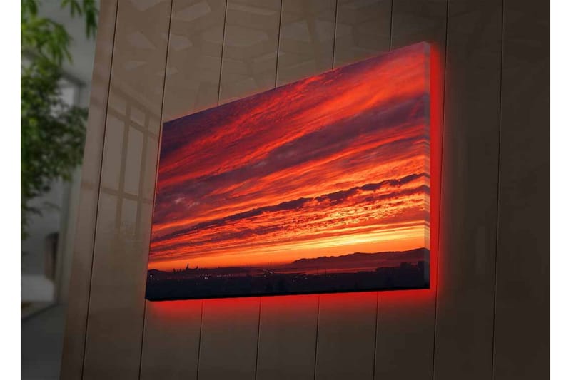Lærredstryk med LED-belysning - Dramatisk solnedgang med intense farver - Rød / Orange / Lilla - Boligtilbehør - Billeder & kunst - Billeder på lærred