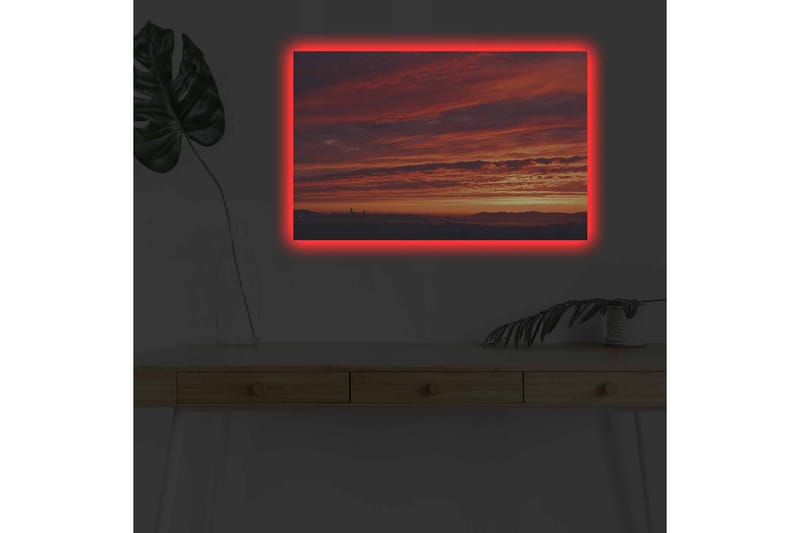 Lærredstryk med LED-belysning - Dramatisk solnedgang med intense farver - Rød / Orange / Lilla - Boligtilbehør - Billeder & kunst - Billeder på lærred