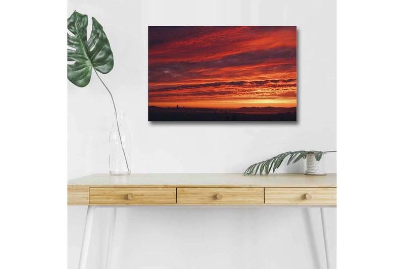 Lærredstryk med LED-belysning - Dramatisk solnedgang med intense farver, Rød / Orange / Lilla