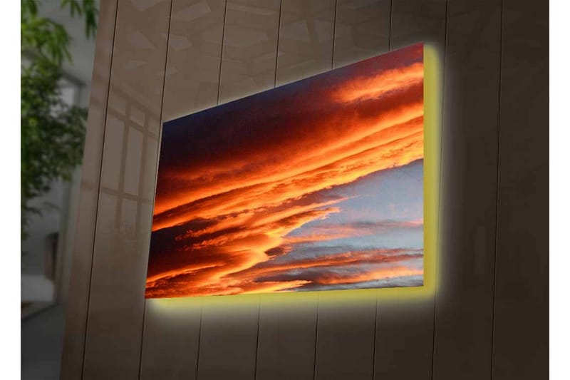 Lærredstryk med LED-belysning - Dramatiske skyer i varme nuancer af orange og rød - Orange / Rød / Blå - Boligtilbehør - Billeder & kunst - Billeder på lærred
