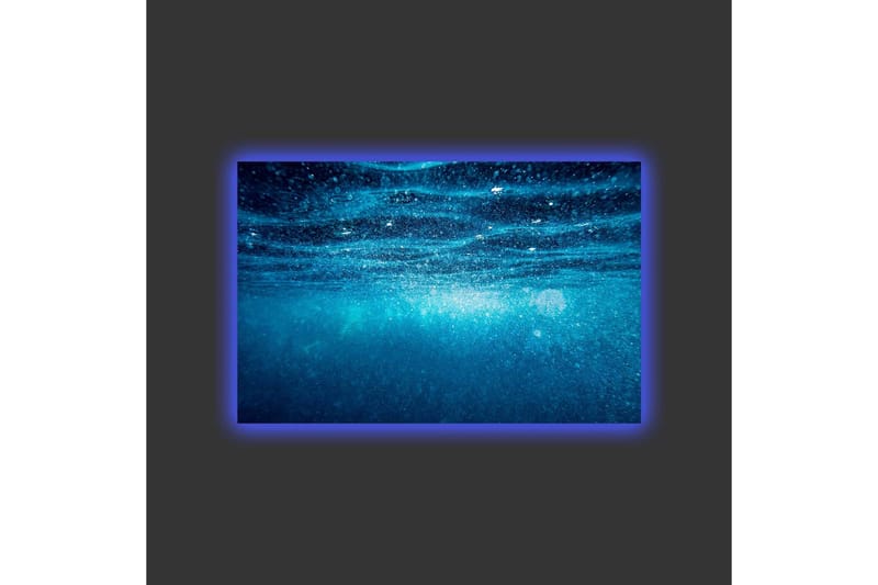 Lærredstryk med LED-belysning - Dybblåt havlandskab med lysrefleksioner - Mørkeblå / Turkis - Boligtilbehør - Billeder & kunst - Billeder på lærred