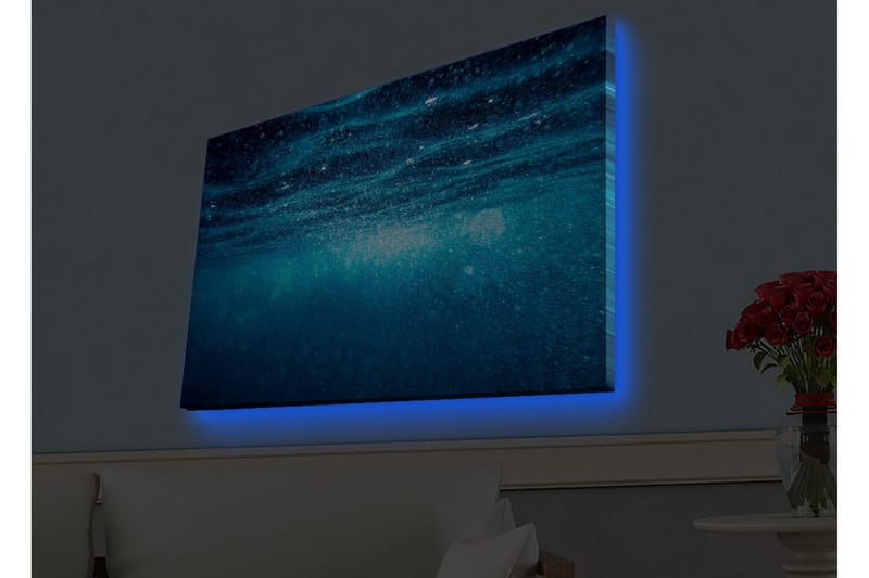 Lærredstryk med LED-belysning - Dybblåt havlandskab med lysrefleksioner - Mørkeblå / Turkis - Boligtilbehør - Billeder & kunst - Billeder på lærred