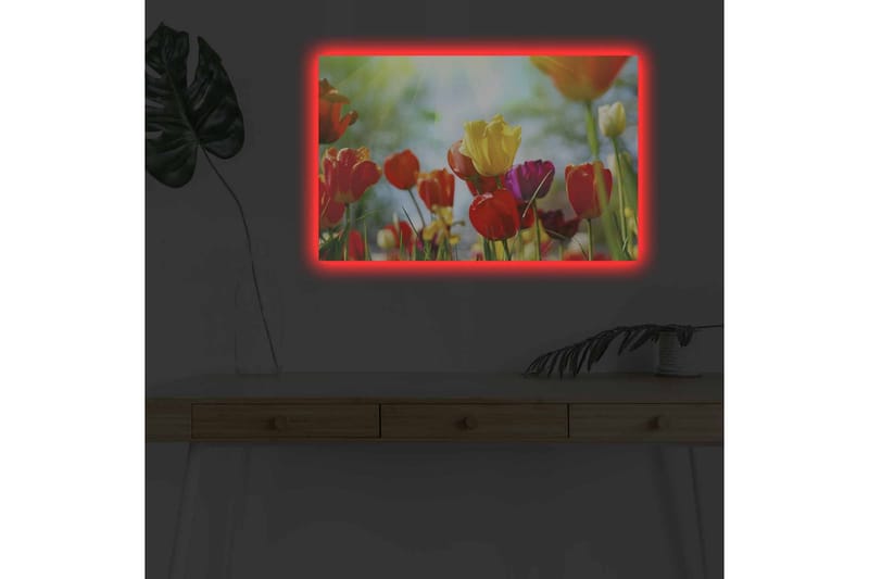 Lærredstryk med LED-belysning - Farverig buket tulipaner - Rød / Gul / Lilla - Boligtilbehør - Billeder & kunst - Billeder på lærred