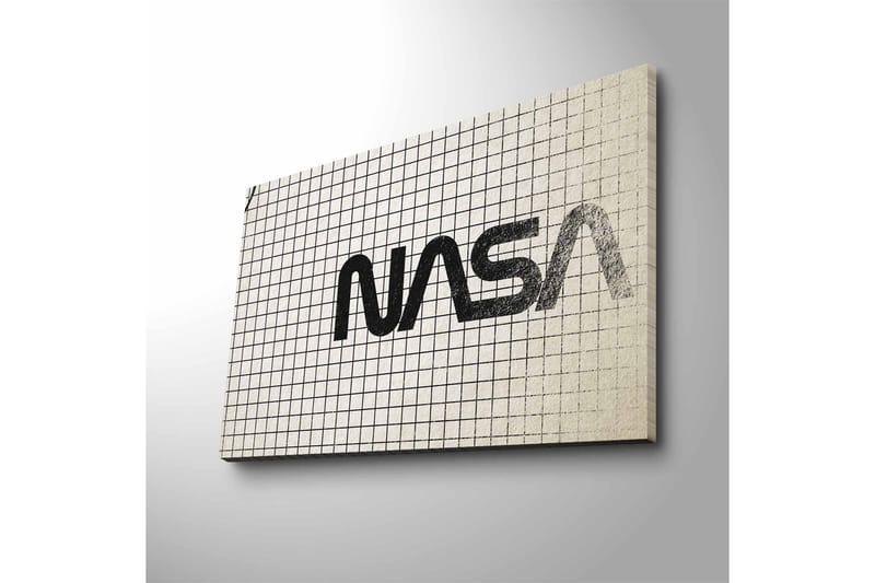 Lærredstryk med LED-belysning - Grafisk gengivelse af NASA-logoet på et ternet mønster - Sort / Hvid / Grå - Boligtilbehør - Billeder & kunst - Billeder på lærred