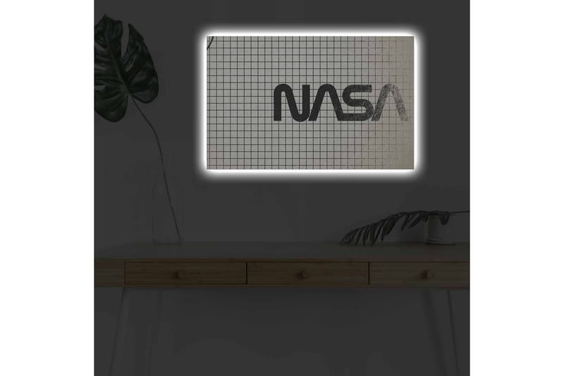 Lærredstryk med LED-belysning - Grafisk gengivelse af NASA-logoet på et ternet mønster - Sort / Hvid / Grå - Boligtilbehør - Billeder & kunst - Billeder på lærred