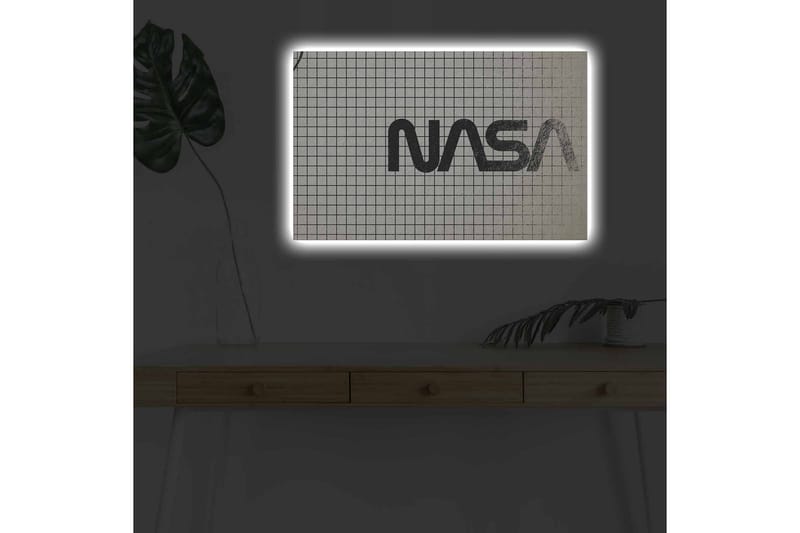 Lærredstryk med LED-belysning - Grafisk gengivelse af NASA-logoet på et ternet mønster - Sort / Hvid / Grå - Boligtilbehør - Billeder & kunst - Billeder på lærred