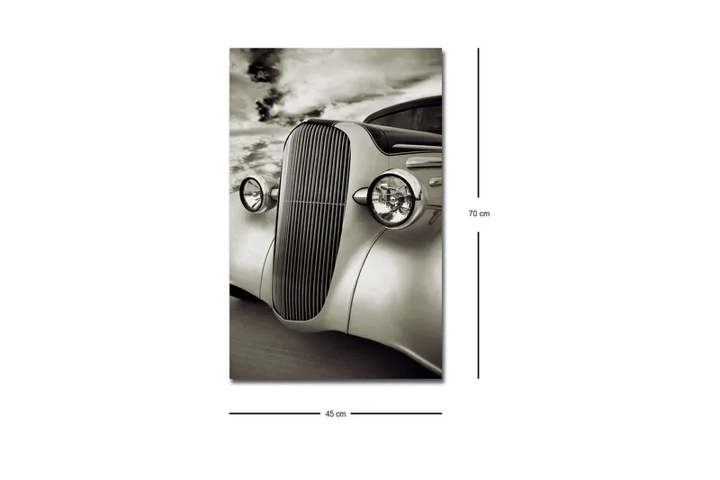 Lærredstryk med LED-belysning - Klassisk bil med elegant design - Hvid / Sort / Grå - Boligtilbehør - Billeder & kunst - Billeder på lærred