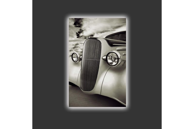 Lærredstryk med LED-belysning - Klassisk bil med elegant design - Hvid / Sort / Grå - Boligtilbehør - Billeder & kunst - Billeder på lærred