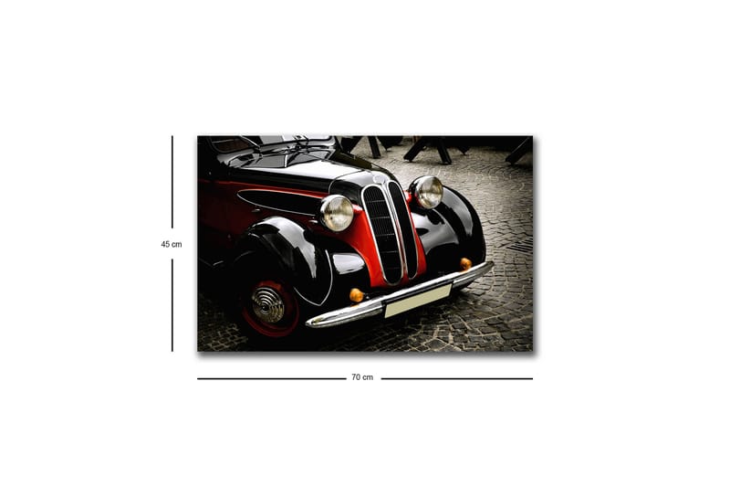 Lærredstryk med LED-belysning - Klassisk bil med retrodesign - Sort / Rød / Sølv - Boligtilbehør - Billeder & kunst - Billeder på lærred