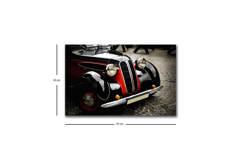 Lærredstryk med LED-belysning - Klassisk bil med retrodesign - Sort / Rød / Sølv - Boligtilbehør - Billeder & kunst - Billeder på lærred