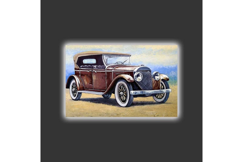 Lærredstryk med LED-belysning - Klassisk bil med vintagedesign - Mørkerød / Grå / Beige - Boligtilbehør - Billeder & kunst - Billeder på lærred