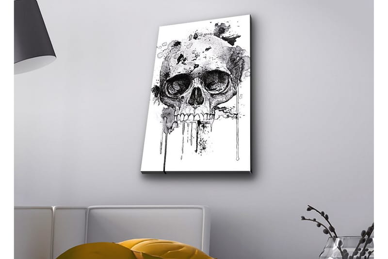 Lærredstryk med LED-belysning - Kranie med abstrakte blækdetaljer, Sort / Grå