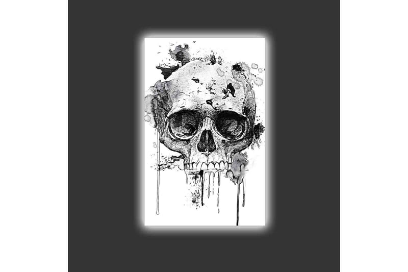 Lærredstryk med LED-belysning - Kranie med abstrakte blækdetaljer - Sort / Grå - Boligtilbehør - Billeder & kunst - Billeder på lærred