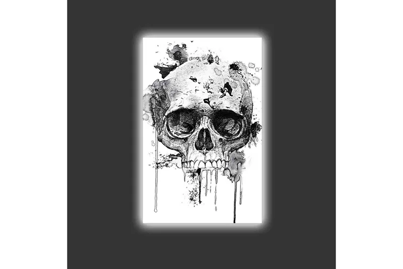 Lærredstryk med LED-belysning - Kranie med abstrakte blækdetaljer - Sort / Grå - Boligtilbehør - Billeder & kunst - Billeder på lærred