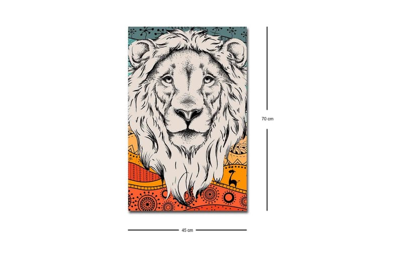 Lærredstryk med LED-belysning - Løvehoved med farverig baggrund og mønster - Grå / Orange / Blå - Boligtilbehør - Billeder & kunst - Billeder på lærred