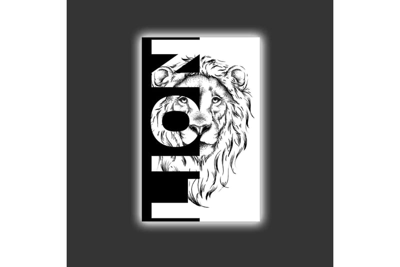 Lærredstryk med LED-belysning - Løvehoved med grafiske elementer - Sort / Hvid - Boligtilbehør - Billeder & kunst - Billeder på lærred
