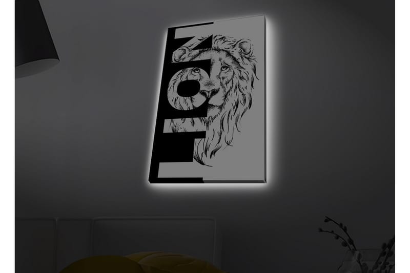 Lærredstryk med LED-belysning - Løvehoved med grafiske elementer - Sort / Hvid - Boligtilbehør - Billeder & kunst - Billeder på lærred