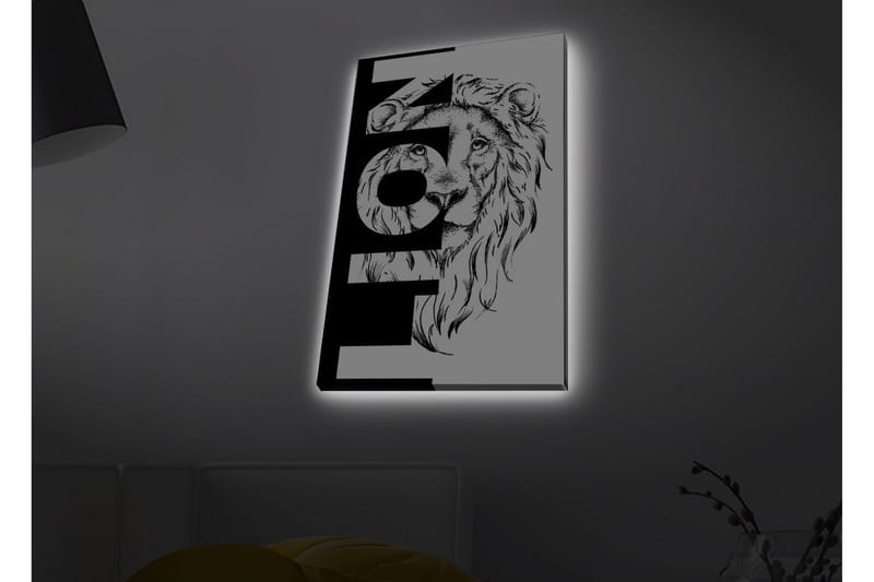 Lærredstryk med LED-belysning - Løvehoved med grafiske elementer - Sort / Hvid - Boligtilbehør - Billeder & kunst - Billeder på lærred