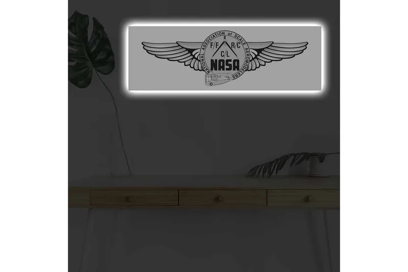 Lærredstryk med LED-belysning - Logo med vinger og NASA-motiv - Sort / Grå - Boligtilbehør - Billeder & kunst - Billeder på lærred