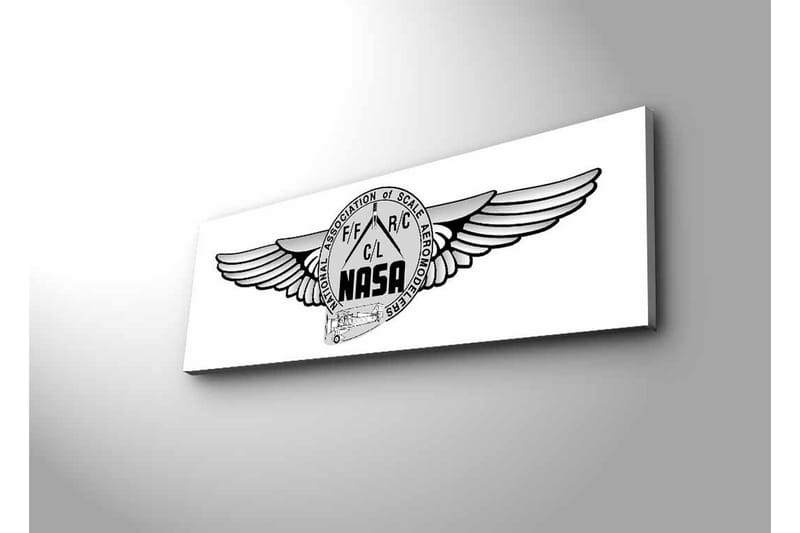 Lærredstryk med LED-belysning - Logo med vinger og NASA-motiv - Sort / Grå - Boligtilbehør - Billeder & kunst - Billeder på lærred