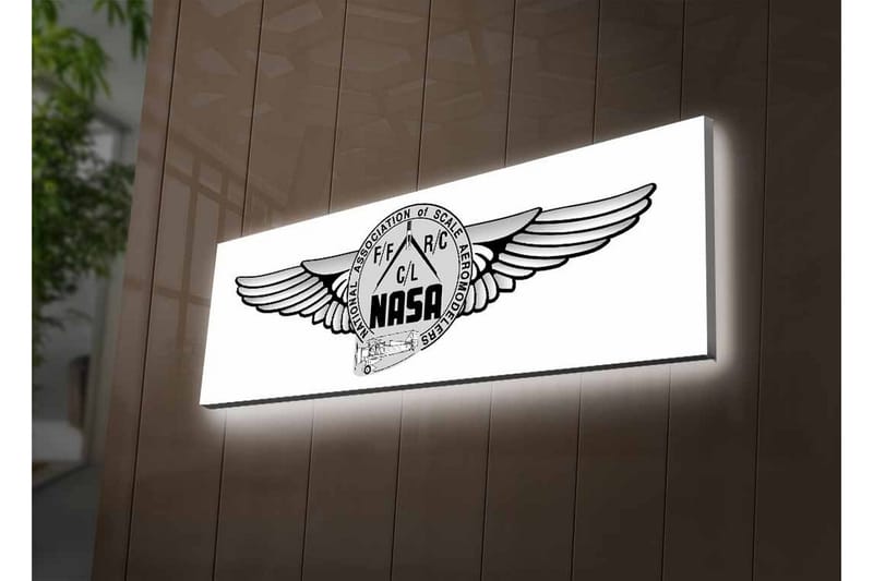 Lærredstryk med LED-belysning - Logo med vinger og NASA-motiv - Sort / Grå - Boligtilbehør - Billeder & kunst - Billeder på lærred