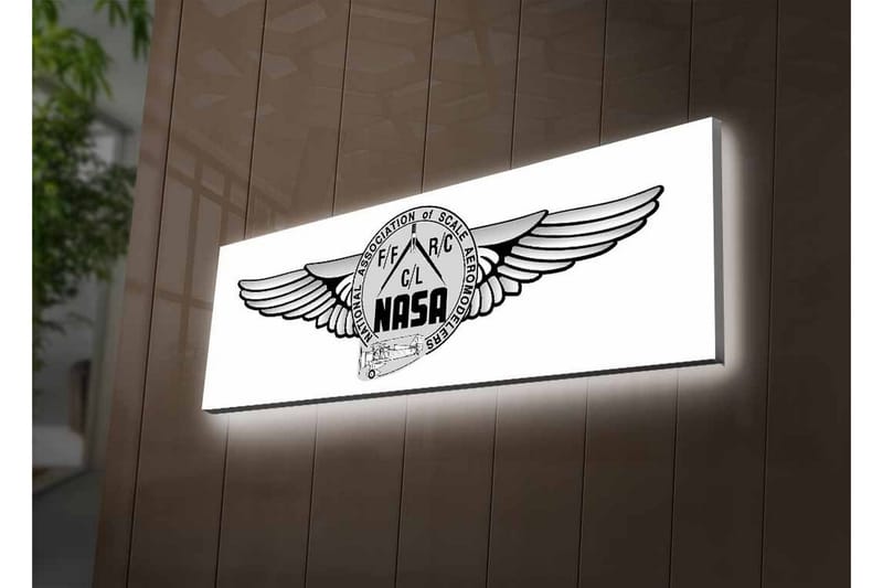 Lærredstryk med LED-belysning - Logo med vinger og NASA-motiv - Sort / Grå - Boligtilbehør - Billeder & kunst - Billeder på lærred