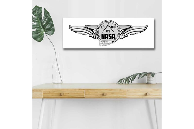 Lærredstryk med LED-belysning - Logo med vinger og NASA-motiv - Sort / Grå - Boligtilbehør - Billeder & kunst - Billeder på lærred