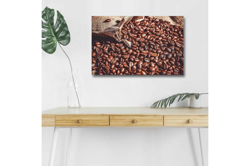 Lærredstryk med LED-belysning - Mættede kaffebønner i et naturligt miljø - Mørkebrun / Lysebrun - Boligtilbehør - Billeder & kunst - Billeder på lærred