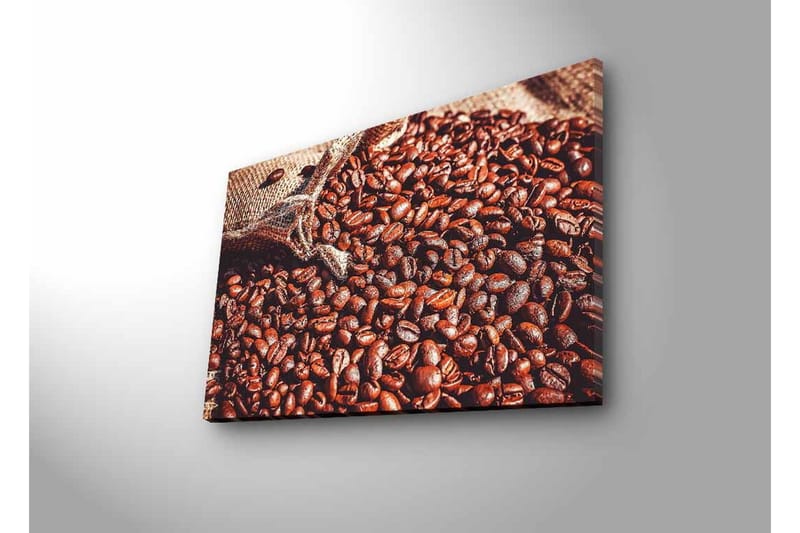 Lærredstryk med LED-belysning - Mættede kaffebønner i et naturligt miljø - Mørkebrun / Lysebrun - Boligtilbehør - Billeder & kunst - Billeder på lærred