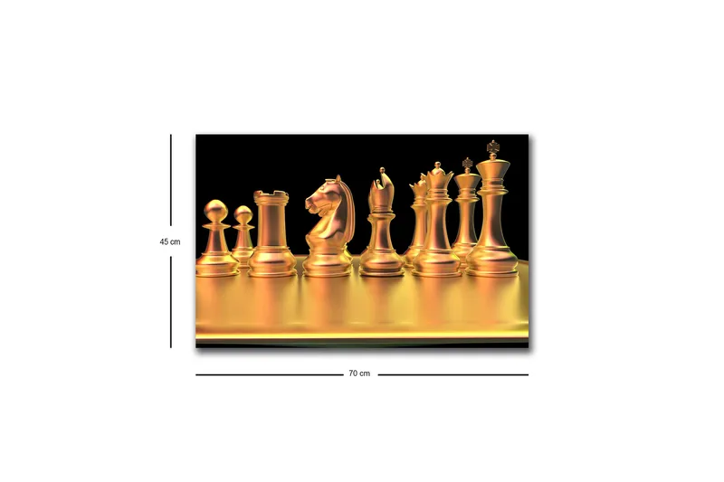 Lærredstryk med LED-belysning - Skinnende skakbrikker i guldtoner - Guld / Sort - Boligtilbehør - Billeder & kunst - Billeder på lærred