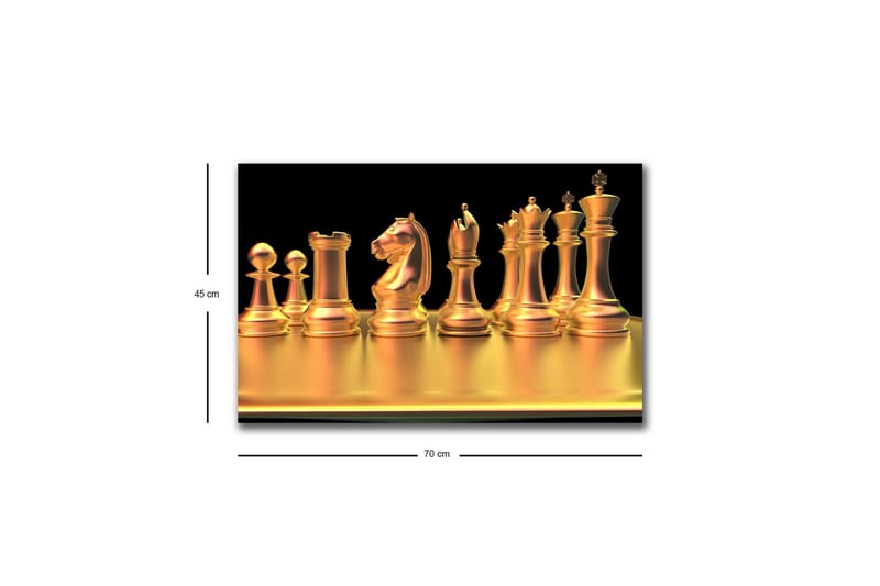 Lærredstryk med LED-belysning - Skinnende skakbrikker i guldtoner - Guld / Sort - Boligtilbehør - Billeder & kunst - Billeder på lærred