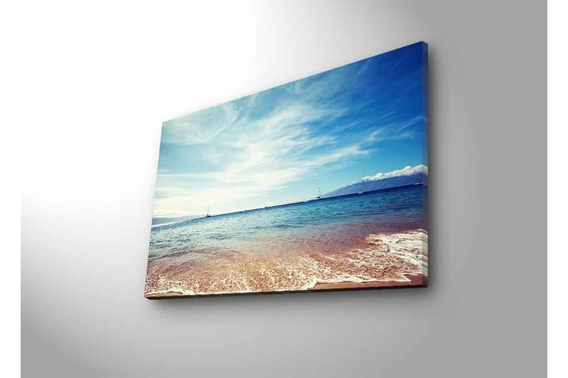 Lærredstryk med LED-belysning - Smuk havudsigt med klar blå himmel og bløde bølger - Blå / Beige / Hvid - Boligtilbehør - Billeder & kunst - Billeder på lærred