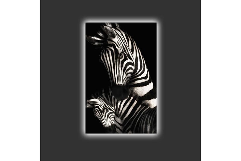 Lærredstryk med LED-belysning - Sort-hvide zebraer med karakteristiske striber - Sort / Hvid - Boligtilbehør - Billeder & kunst - Billeder på lærred