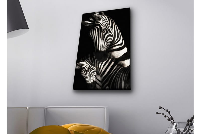 Lærredstryk med LED-belysning - Sort-hvide zebraer med karakteristiske striber, Sort / Hvid