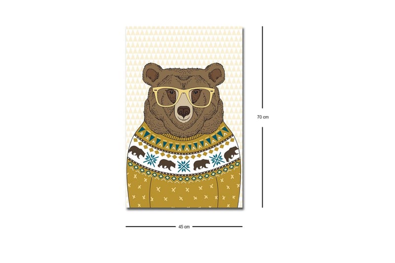 Lærredstryk med LED-belysning - Stilfuld bjørn med briller i mønstret sweater - Brun / Gul / Blå - Boligtilbehør - Billeder & kunst - Billeder på lærred