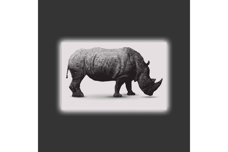 Lærredstryk med LED-belysning - Stiliseret næsehorn i sort-hvid - Sort / Hvid - Boligtilbehør - Billeder & kunst - Billeder på lærred