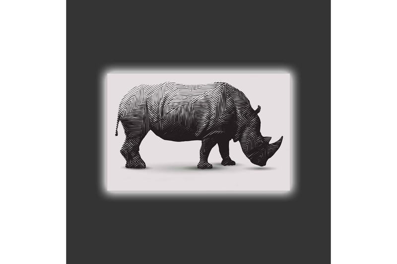 Lærredstryk med LED-belysning - Stiliseret næsehorn i sort-hvid - Sort / Hvid - Boligtilbehør - Billeder & kunst - Billeder på lærred