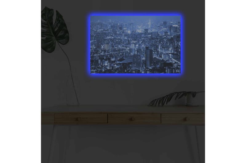 Lærredstryk med LED-belysning - Storslået byudsigt i natlys - Mørkeblå / Lyseblå - Boligtilbehør - Billeder & kunst - Billeder på lærred