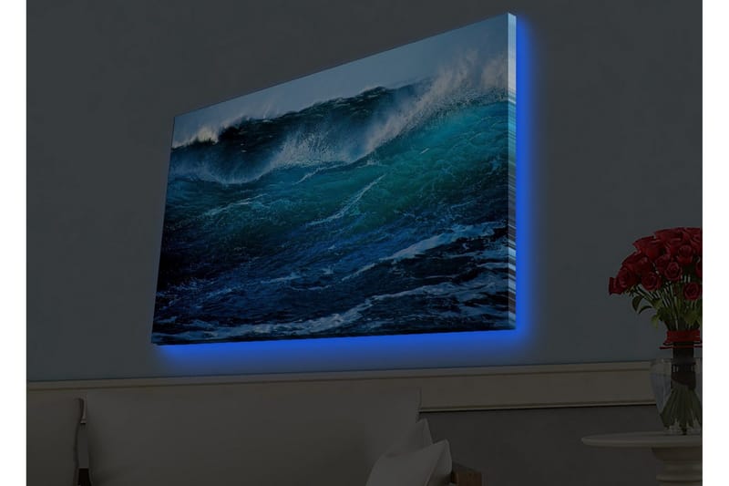 Lærredstryk med LED-belysning - Storslået havbølge i bevægelse - Turkis / Mørkeblå / Hvid - Boligtilbehør - Billeder & kunst - Billeder på lærred