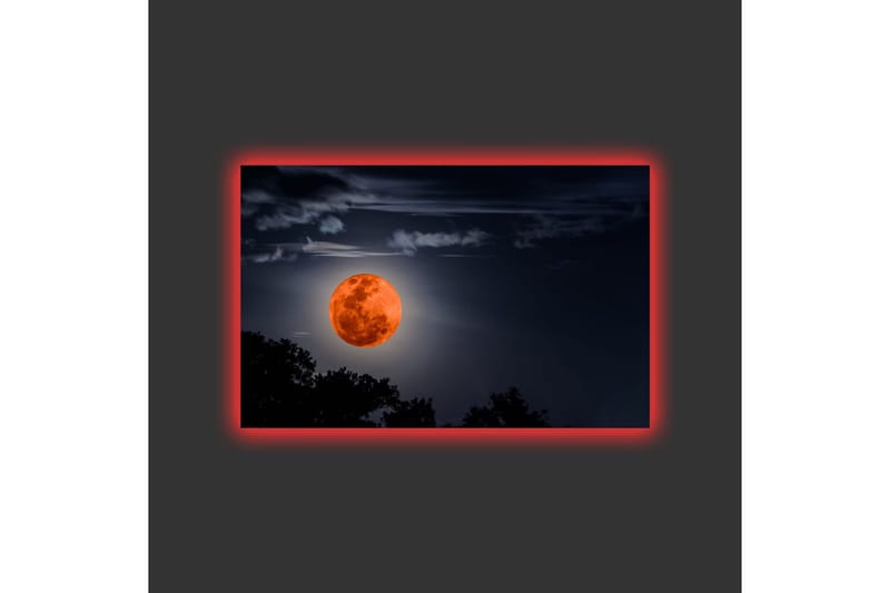 Lærredstryk med LED-belysning - Storslået måne, der oplyser nattehimlen - Mørkeblå / Orange / Sort - Boligtilbehør - Billeder & kunst - Billeder på lærred