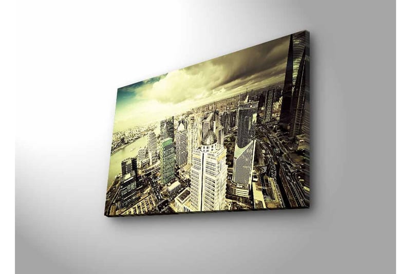 Lærredstryk med LED-belysning - Storslået udsigt over en by med moderne skyskrabere - Grå / Beige / Sort - Boligtilbehør - Billeder & kunst - Billeder på lærred