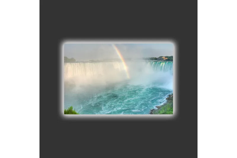 Lærredstryk med LED-belysning - Storslået udsigt over Niagara Falls med en regnbue i baggrunden - Turkis / Grøn / Grå - Boligtilbehør - Billeder & kunst - Billeder på lærred