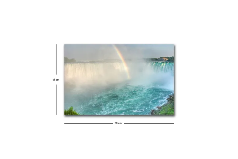 Lærredstryk med LED-belysning - Storslået udsigt over Niagara Falls med en regnbue i baggrunden - Turkis / Grøn / Grå - Boligtilbehør - Billeder & kunst - Billeder på lærred