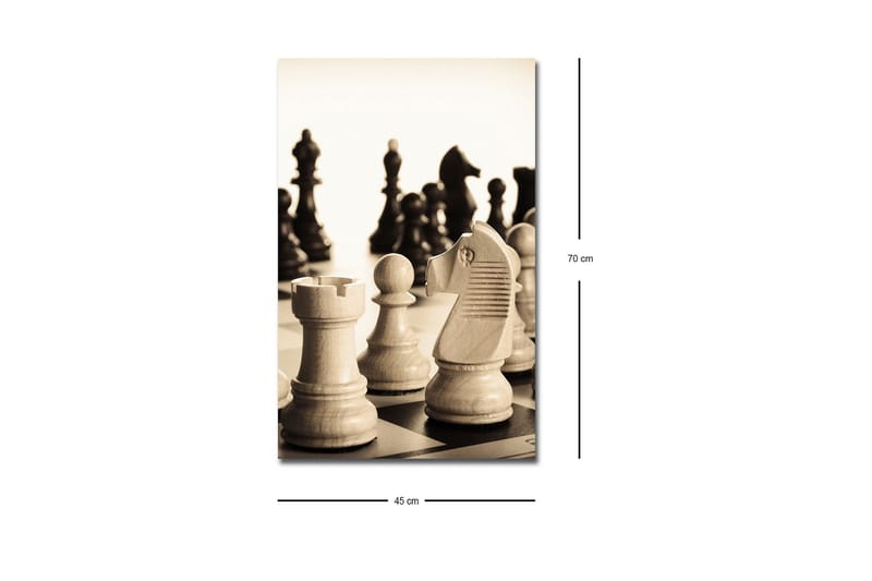 Lærredstryk med LED-belysning - Strategisk skakopstilling med træbrikker - Beige / Sort / Brun - Boligtilbehør - Billeder & kunst - Billeder på lærred