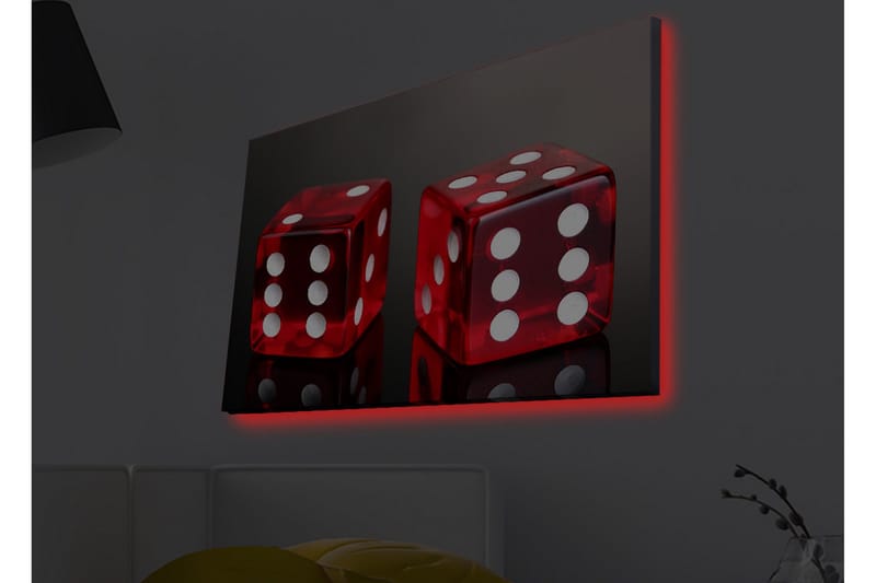 Lærredstryk med LED-belysning - Terninger i klar rød med hvide prikker - Rød / Hvid - Boligtilbehør - Billeder & kunst - Billeder på lærred